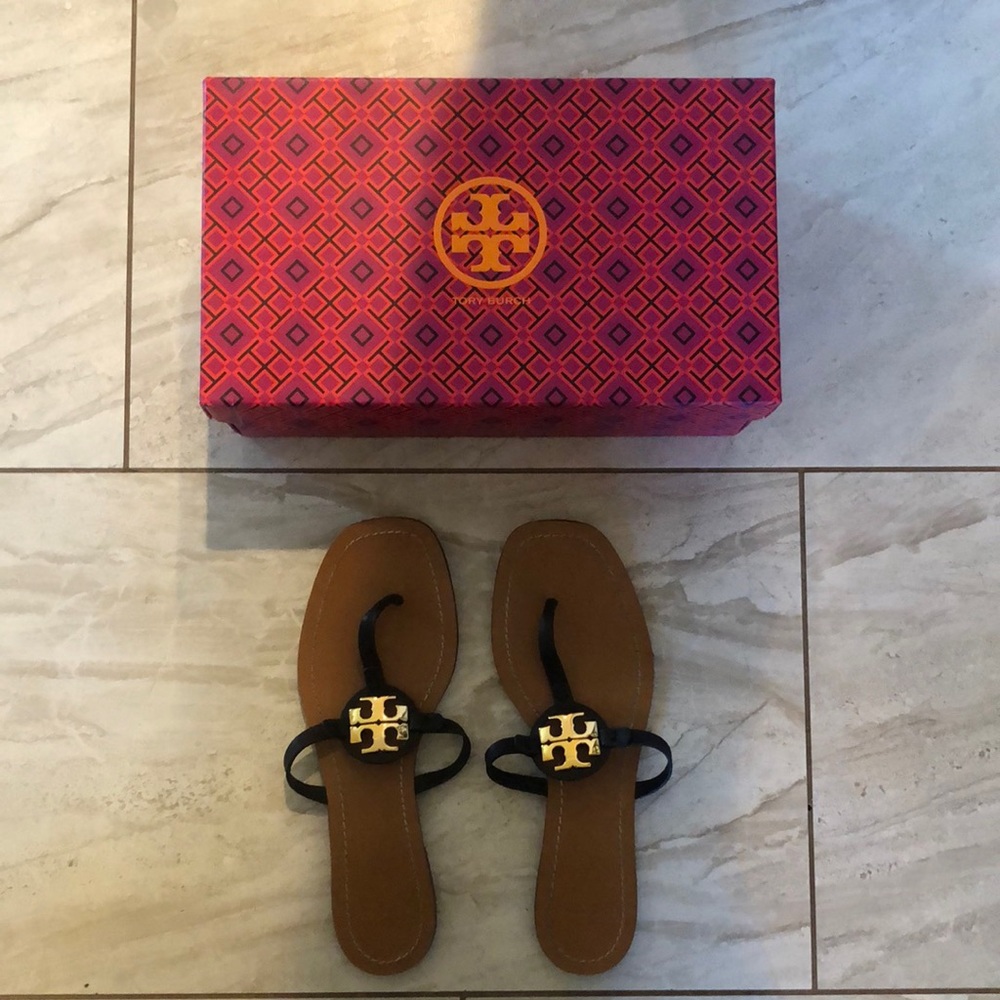 Tory Burch Mini Miller leather thong sandals calf leather size 8.5 in black